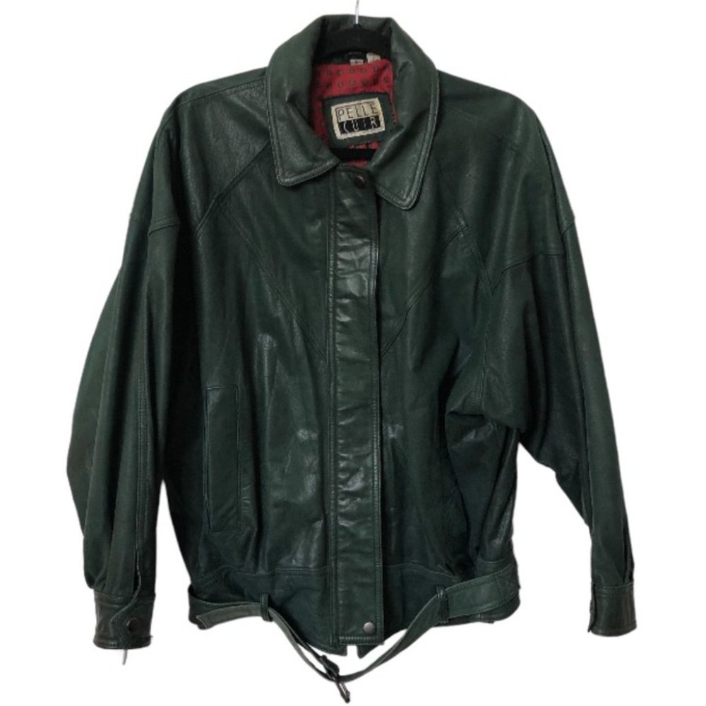 Vintage Pelle Cuir Green Leather Moto Bomber Jacket